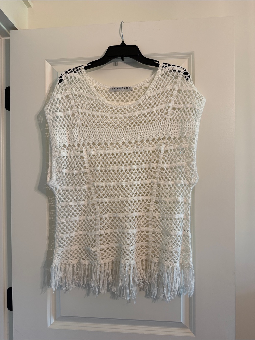 TRINA TURK Crochet Fringe Sleeveless Top - White